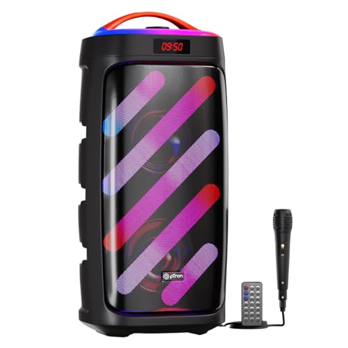 pTron Fusion Beats 40W Karaoke Bluetooth Party Speaker w/Punchy Stereo Sound, 6hrs Playtime, Rhythmic RGB Lights, 3m Wired Mic,Bluetooth V5.1/USB/SD Card Playback Modes & Type-C Charging(Raven Black)