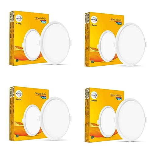 wipro Garnet 15W Round Led Wave Infinity Panel|Warm White Light (2700K)|Rimless Panel with Ultra-Slim Design|Recessed Down Light for False Ceiling|Pop Cutout-150 Mm|Pack of 4