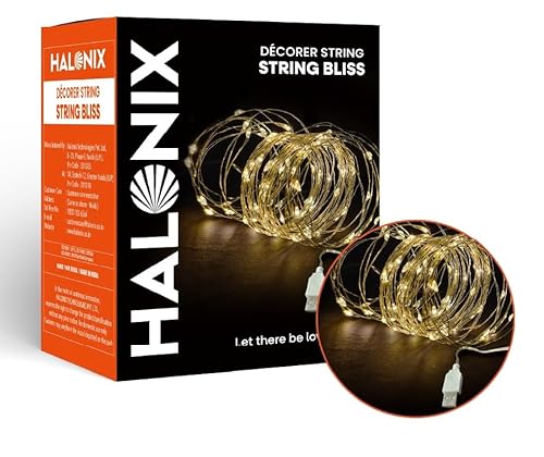 Halonix Plastic Bliss 10 Meter Led Rice Light | Decorative Light | Fairy Light | USB Powered | String Light | Diwali Light | Warm White| Pack 1 |Diwali Lights for Decoration for Home