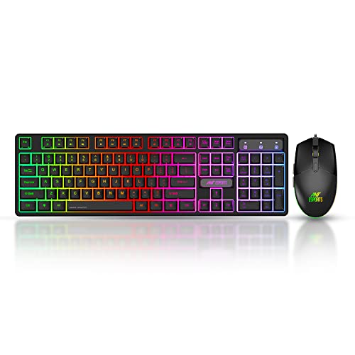 Ant Esports KM1600 Gaming Keyboard & Mouse Combo, Wired Backlit Rainbow LED Keyboard & 3200 DPI Gaming Mouse for PC/Laptop – Black