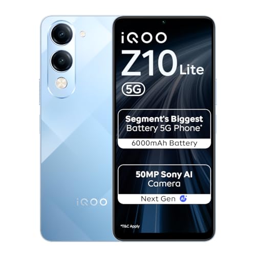 iQOO Z10 Lite 5G (Titanium Blue, 4GB RAM, 128GB Storage) | 6000 mAh Battery | Dimensity 6300 5G Processor with 433K+* AnTuTu Score | IP64 Rated & Military Grade Shock-Resistance*