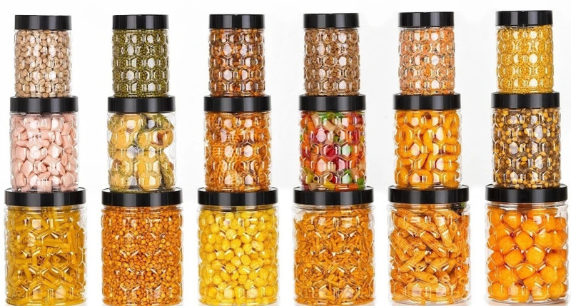 Flipkart SmartBuy Plastic Grocery Container  – 300 ml, 650 ml, 1200 ml(Pack of 18, Black)