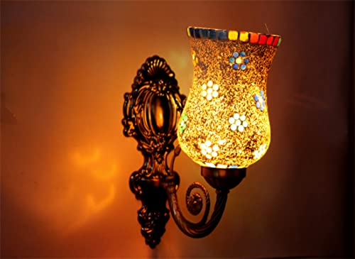 Zsquarehp Modern Uplight Antique Bronze Wall Lamp Light with Attractive Glass Shade Living Room Modern Wall Decor, Fancy Lights Living Room Antique Set of 1 (Bulb Not Included)