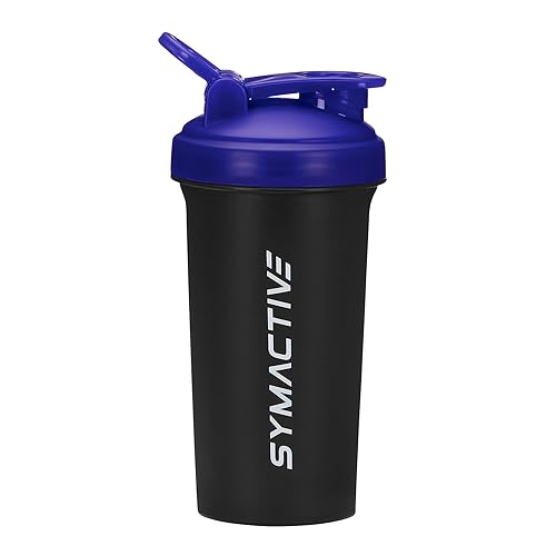 Amazon Brand – Symactive Leakproof Unbreakable Sports Shaker Bottle with Strainer, Anti Odour Large Spout, Flip Lid & Handle, BPA-Free (Color: Black/Blue, 700 ml),Plastic