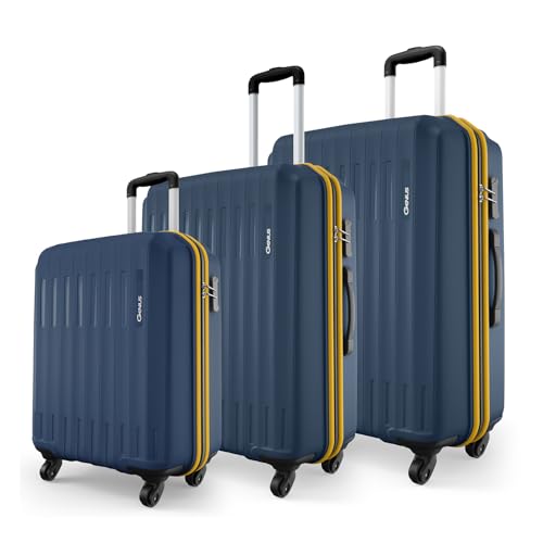 Safari Genius Alley Set of 3 (Cabin + Medium + Large) Trolley Bags Hard Case Polypropylene, 4 Wheels, 360 Degree Wheeling Luggage, Travel Bag, Suitcase for Travel, Trolley Bags for Travel, Navy