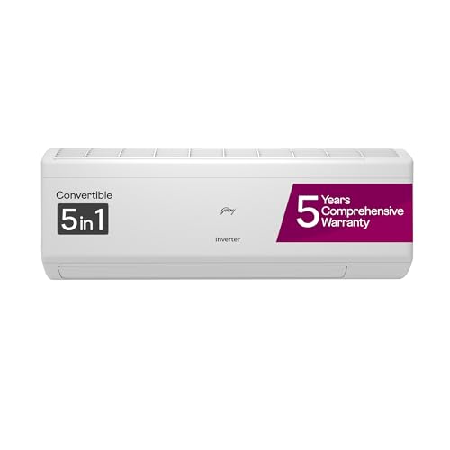 Godrej 1.5 Ton 5 Star, 5 Years Comprehensive Warranty, 5-In-1 Convertible Cooling, Inverter Split AC (Copper, Heavy Duty Cooling at 52°C, AC 1.5T EI 18IINV5R32 WYS, White)