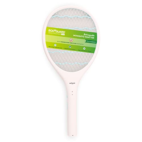 Bodyguard Anti Mosquito Racquet Rechargeable Insect Killer Bat with LED Light, White – 1 Unit | Single Charge Lasts for 30 Days | Mosquito Racket