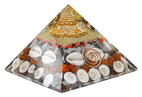 Laxmi Pyramid Original Certified Gomati Chakra, Rudraksha, Cowrie Kodi Maha Laxmi Pyramid – 90 mm Large Orgonite Pyramid with Shree Yantra – Vastu Items for Good Luck, Money & Wealth