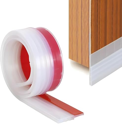 Silicone Self‑Adhesive Door Gap Seal Strip for Cockroach & Dust Protection – Keep Bugs, Air & Noise Out – Flexible, Easy‑Install Rubber Door Bottom Guard (White Red Strip, 1)