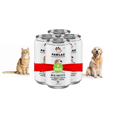 Trial Pack of Pawlac Lactose Free Milk for Pets | Immunity Booster | Antioxidant & Anti-Inflammatory | Calming Golden Milk | Improved Energy | Ready to Serve | Creamy Taste | Pack of 4 Cans 200 ml