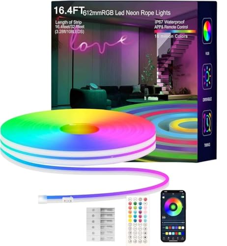 POPAXY 5 Meter Smart Neon Strip Lights | RGB LED Rope Light | RGBIC Dream Color Technology | App Control | Remote Control | Built-in Music Sync | Smart Timer | AmbiMotion TV LED Backlight