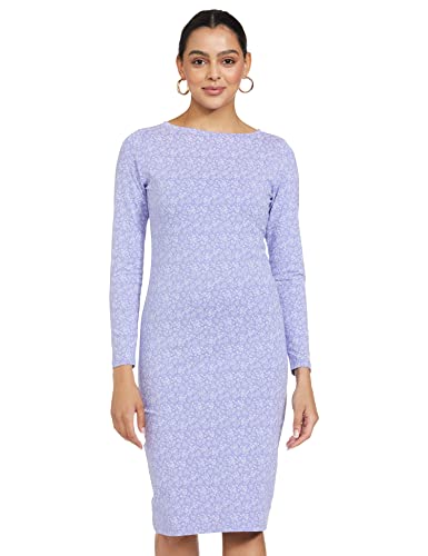 Amazon Brand – Symbol Women’s Cotton Blend Bodycon Midi Casual Dress (SYM-AW22WDR-701_Violet_M)