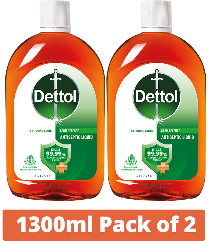 Dettol Disinfectant for First Aid Surface Cleaning and Personal Hygiene Antiseptic Liquid(1300.0 ml x Pack of 2)