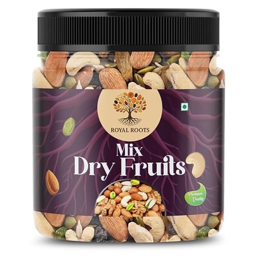 ROYAL ROOTS Dry Fruits Mix I Fit for Fasting 500 Grams | Healthy Snacks Mixed Nuts Contain Almonds, Cashews, Dates, Black Raisin, Green Raisin