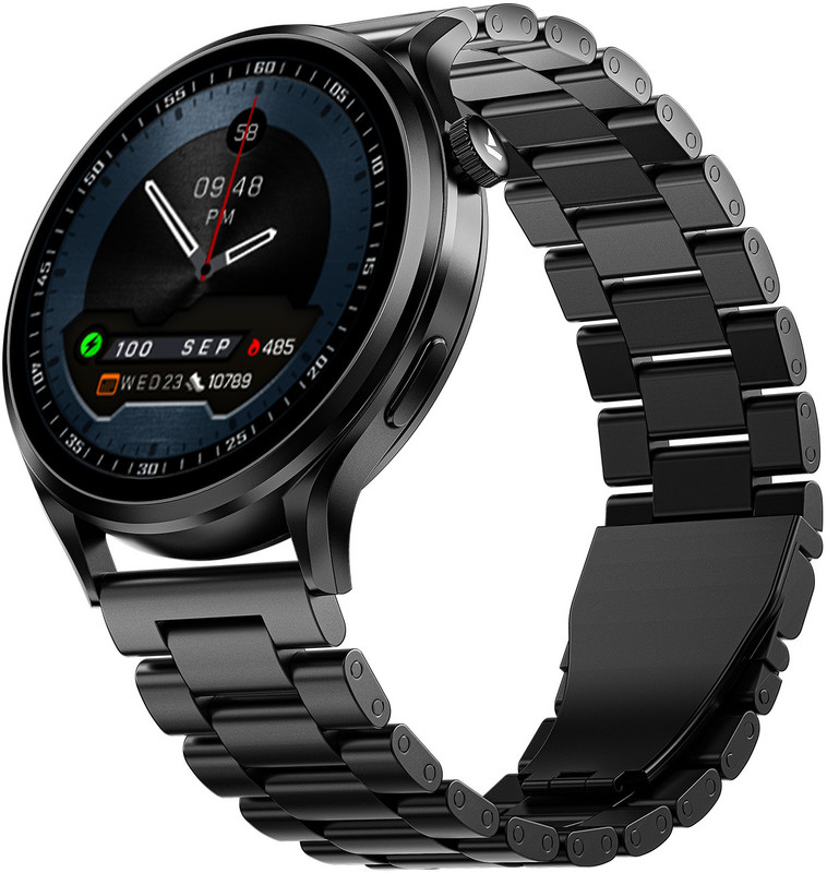 boAt Lunar Discovery Pro, 1.39” HD Display, QR Tray, Emergency SOS, BT Calling Smartwatch(Steel Black Strap, Free Size)