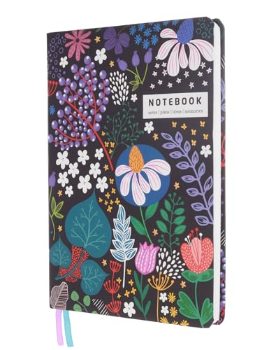 DOODLE Hard Bound Soft Foam Padded Hard Cover Paper Notebook | Compact A5 Size (8.25 x 5.7)|160 Pages, 80 gsm | Flat Opening | Round Corners | Soft Foam Padding | 2 Bookmark Ribbons – Floral Fantasy