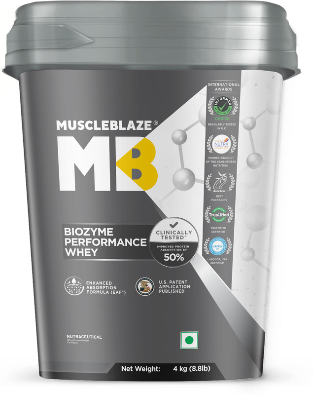 MUSCLEBLAZE Biozyme Performance Whey Protein Powder, 25g Protein Per Scoop Whey Protein(4 kg, Chocolate Hazelnut)