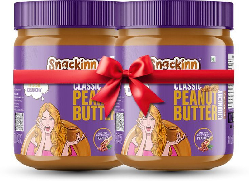 snackinn Peanut Butter Combo Pack Classic Crunchy | 2 Jars 500g Each(1 kg, Pack of 2)