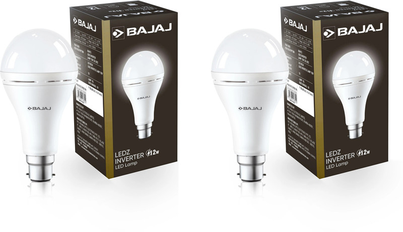 BAJAJ 12 W Inverter Round B22 LED Bulb(White, Pack of 2)