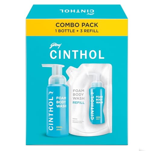Cinthol Cool Foam Body Wash (800ml) Combo Pack (1 Bottle + 3 Refills) | Unique Foam Formula for Moisturized & Irresistibly Soft Skin | Suitable for All Skin Types