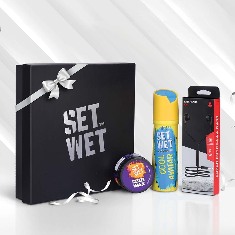 SET WET Combo- 60 gm Matte Wax+150ml Cool Avatar Deo+Bassheads 104 Earphones(3 Items in the set)