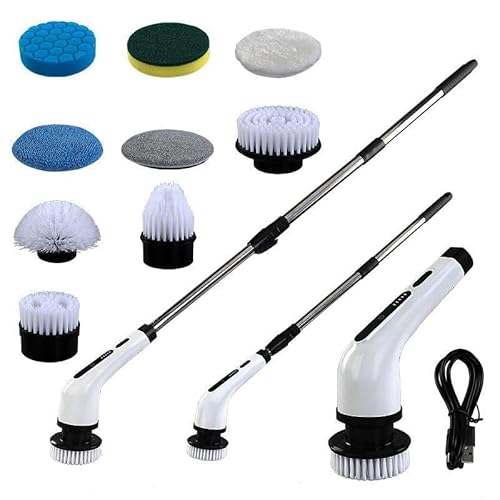 TOMdoxx Electric Spin Scrubber Rechargeable Cleaning Brush, Cordless & Portable Power Scrubber Kit with Replaceable Brush Heads (9 in 1)