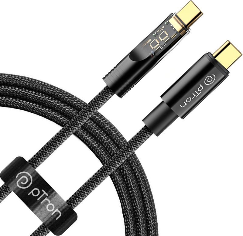 PTron USB Type C Cable 6 A 1 m Unbreakable Nylon Braided Pace(Compatible with Support VOOC, Super VOOC, Dash, Warp, QC3.0, QC2.0 & Fast Charging, Black, One Cable)