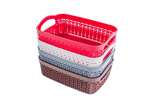 Nayasa Rope Tray Basket for Stationary Paper File Storage for Office 4pc Set | Multicolor (Mini) Rectangular | 20L x 13.5W x 7H cm
