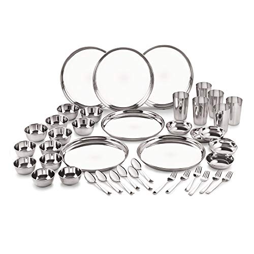 Neelam Stainless Steel 24 Gauge Premium 42 Pieces Dinner Set, Ideal Gifting Dinner Set, Ideal for Special Occasions Like Anniversary, Wedding, Housewarming Party, Dishwasher Safe, Silver