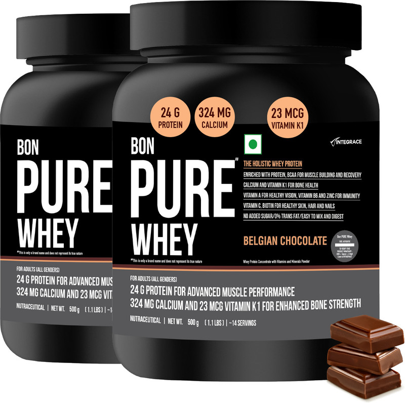 BON PURE WHEY Holistic Whey Protein with Vitamins-Minerals for Muscle Strength and Bone Health Whey Protein(2 No, 500 g, Belgian Chocolate)