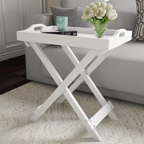 WIQOWEG Bed Side Table Living Room Sofa Side Coffee Table for Home | Engineered Wood End Table | Storage for Living Room Tray Top, 22-Inch (White)
