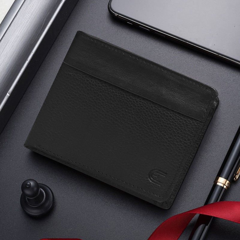 PROVOGUE Men Black Genuine Leather Wallet(3 Card Slots)