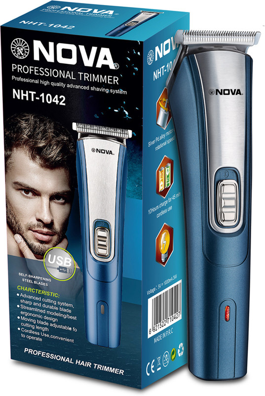 NOVA NHT 1042 USB Trimmer 60 min  Runtime 5 Length Settings(Blue, Silver)