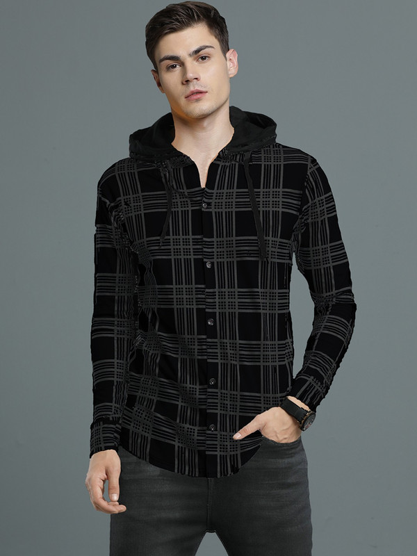 LEWEL Men Checkered Casual Black, Grey Shirt
