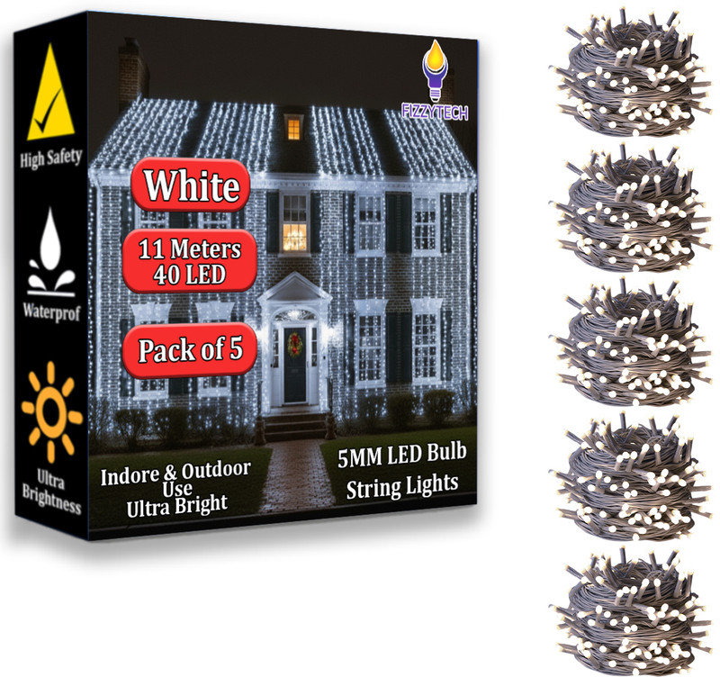 FIZZYTECH 40 LEDs 11 m White Color Changing String Rice Lights(Pack of 5)
