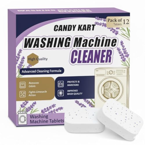 CANDY KART Lavender scented 12 Pack Washing Machine Deep Cleaner Descaler Tablets for All Front and Top Load Machines, with Descaling and Stain-Removing Power (PACK OF 12)