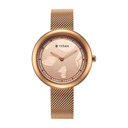 Titan Glitz Rose Gold Dial Stainless Steel Strap Analog Watch for Women-NS95210WM01