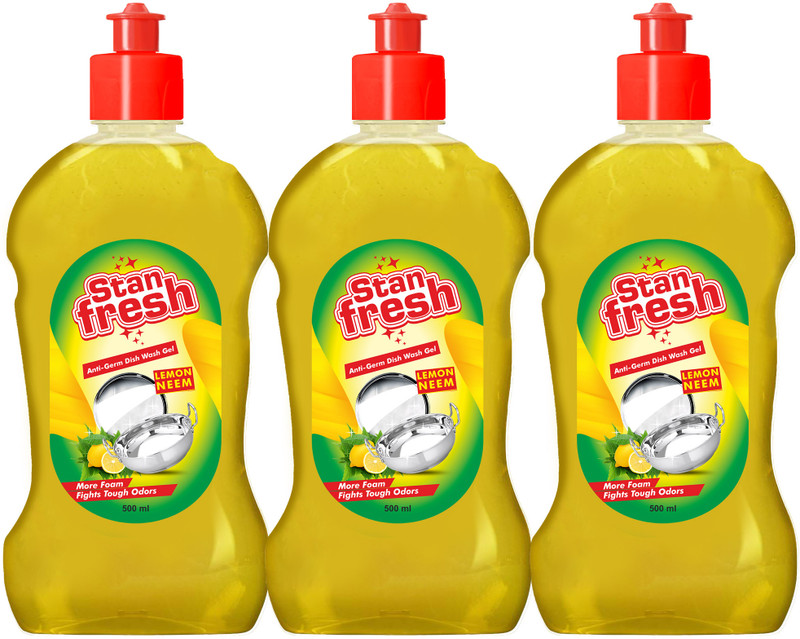 stanfresh Liquid Dish Wash Gel( Pack Of 3) Dish Cleaning Gel(Lemon, 3 x 0.5 L)