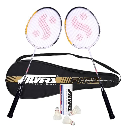 Silver’s FIRE Badminton Kit (2 Racquets with Full Cover, 1 Box Feather Shuttlecock Pack of 3) FIRE Combo 1 with Feather Shuttle, Black/White