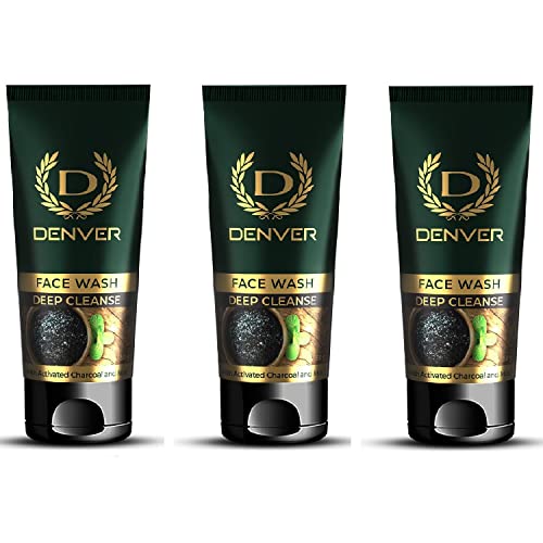 DENVER Deep Cleanse With Activated Charcoal & Mint Face Wash (50GM Each) – Pack of 3 | Deep Pore Cleaning Charcoal Face Wash for Men | Fights Acne and Pollution | All Skin Type