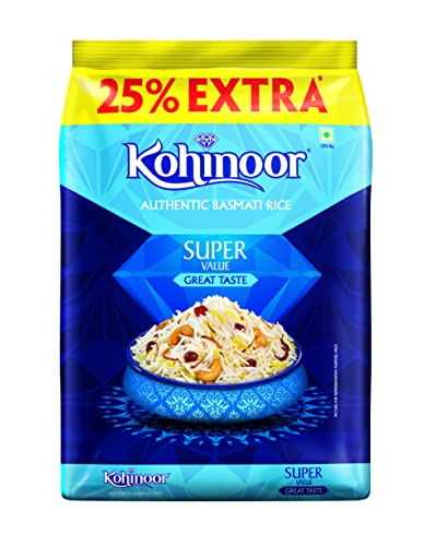 Kohinoor Super Value Basmati Rice, 1.25 Kg (25% Extra)| Authentic Long-Grain Basmati Rice (Up to 20 mm) | Aromatic, Flavorful I Ideal for Pulao & Plain Rice