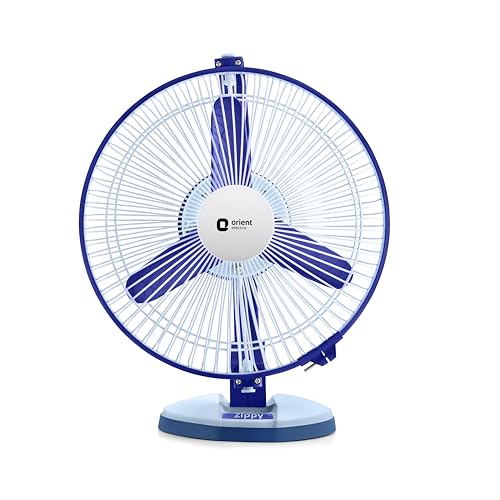 Orient Electric 230 MM Zippy Table cum Wall Fan | 2-in-1 Multi-purpose Fan | 2500 RPM High Speed | Adjustable Rocker for upward, downward movement | 2 year Warranty by Orient | White-Blue colour