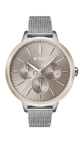 BOSS Hugo Stainless Steel Symphony Analog Brown Dial Women Watch-1502423, Silver Band