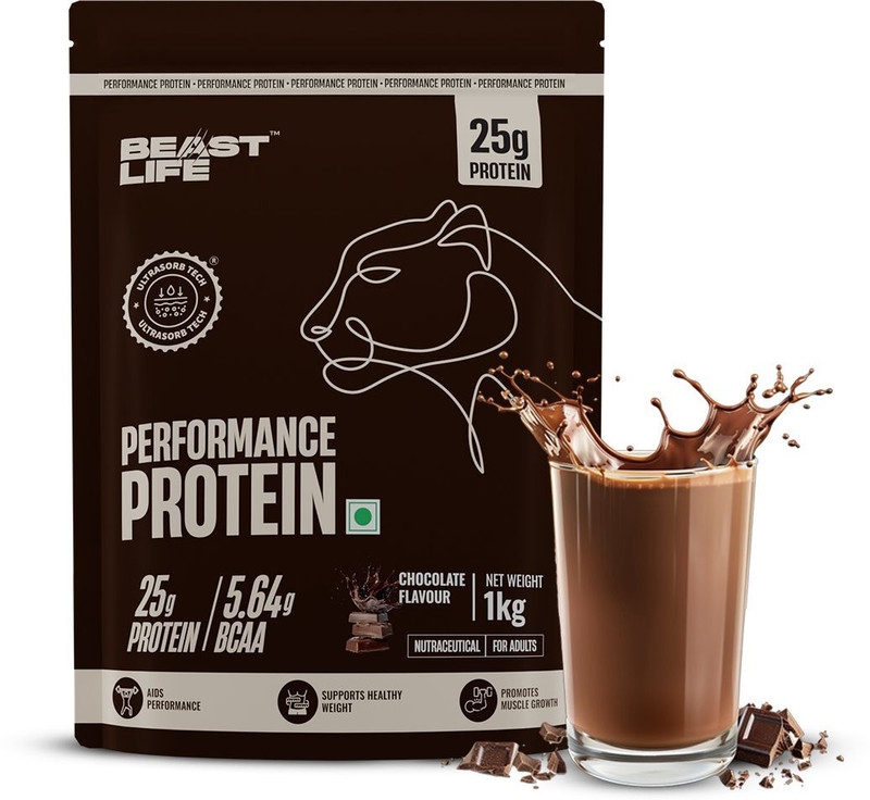 BeastLife Performance Protein Powder | Muscle Growth | High Absorption | 5.64g BCAA Protein Blends(1 kg, Chocolate)