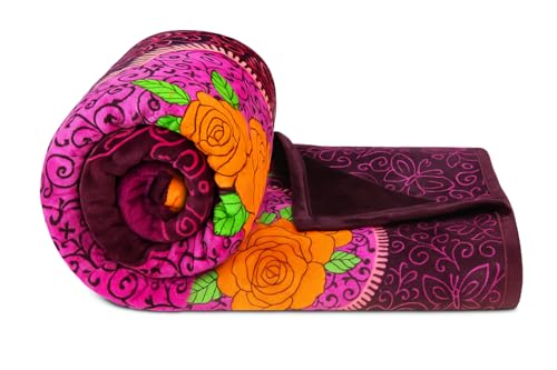 BSB HOME Premium Super Soft Cloudy Printed Mink Single Bed Blanket for Mild Winter/Heavy Winter, Ultrasoft & Cozy Single Ply Blanket | | 152 x 228 Cm (Purple & Orange Royal Rose, Weight 1100 Grams)