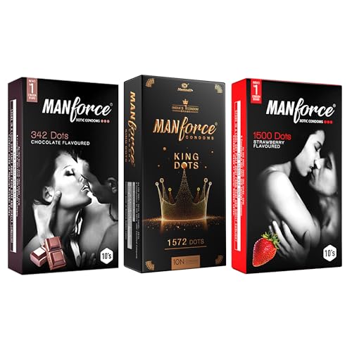 Manforce dotted Combo Condoms for Men (Xotic – Chocolate, Strawberry, King dot) – Pack of 30