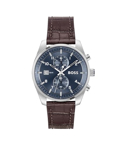 BOSS Skytraveller Qtz Fashion Chrono Grey Round Dial Men’s Watch|Stainless Steel Material|Silver Color Band – 1514151