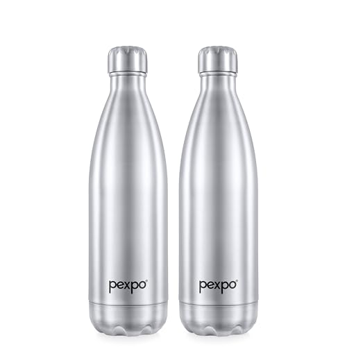 PEXPO Electro Hot & Cold ISI Certified Flask | Stainless Steel Water Bottle – 750ml Silver, Pack of 2 | 2 Years Warranty | Office Bottle | Workout | Travelling | Home | Adults & Kids