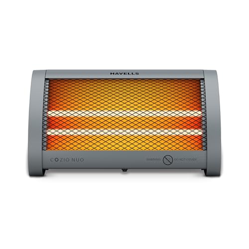 Havells Cozio Nuo Room Heater| Dual Heat Setting 400/800 Watt| Dual Quartz Heating Rods| Silent Operation| Tip Over Protection| Fire Retardant Material| Anti Rust Reflector| 2 Year Warranty(Grey)