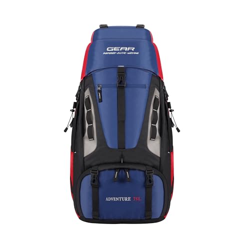 Gear Adventure 75L Extra Large Water Resistant Rucksack/Travel bag/For Men & Women(Navy – Red)
